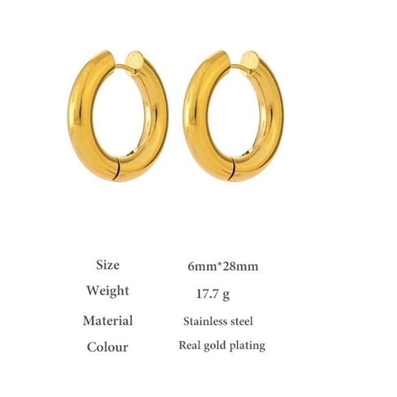 NEW Simple Chunky Round Gold Hoop Earrings - Picture 6 of 14